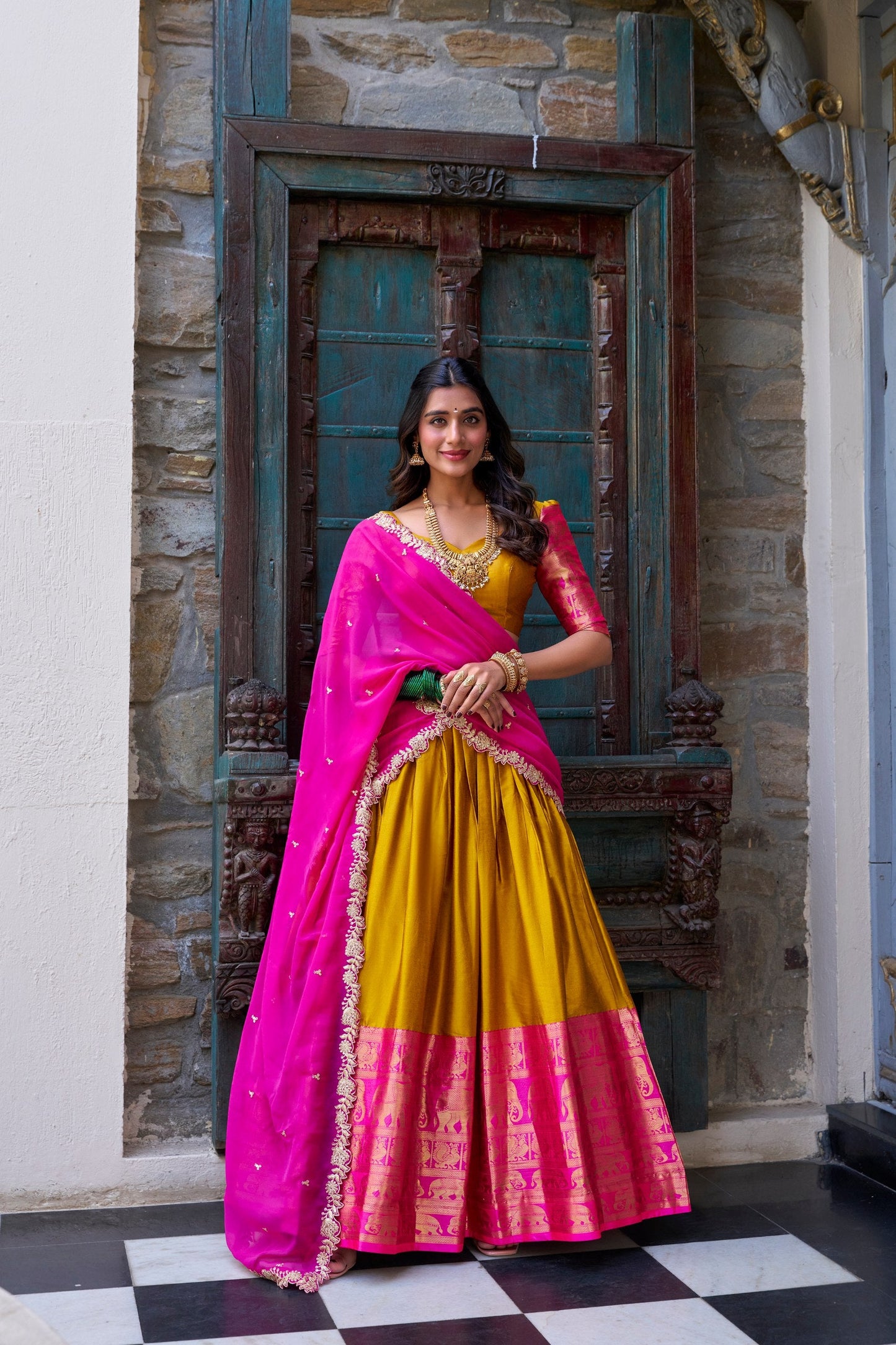 Mustard Traditional South Indian Lehenga