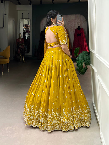 Mustard Vichitra Silk Lehenga For Wedding