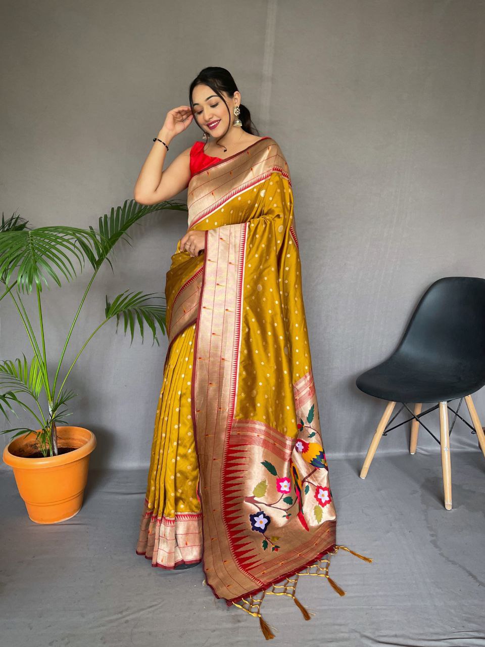 Mustard Wedding Wear Paithani Silk Saree
