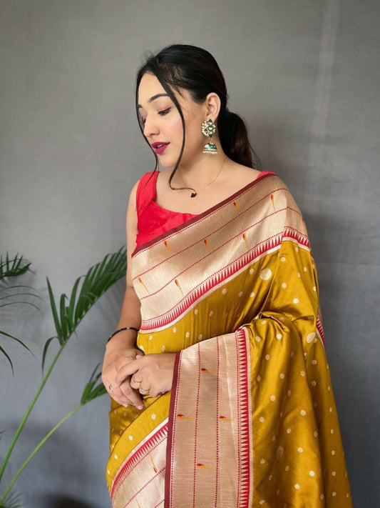 Mustard Wedding Wear Paithani Silk Saree