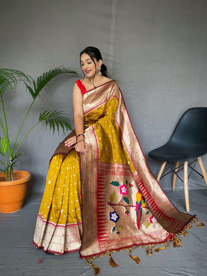 Mustard Wedding Wear Paithani Silk Saree
