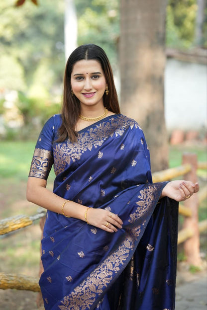 Navy Banarasi Silk Saree