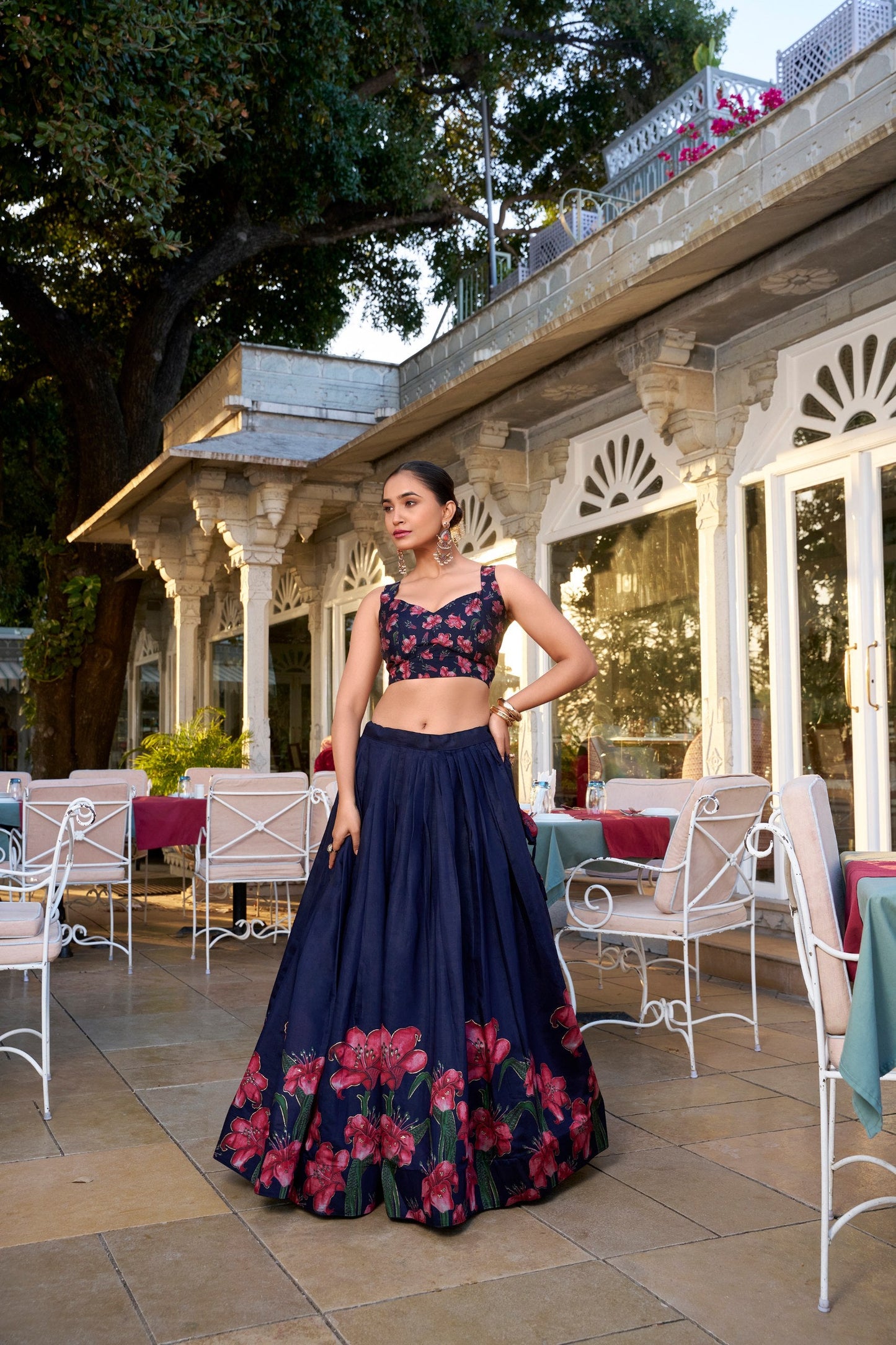 Navy Blue Tussar Silk Lehenga Choli For Wedding