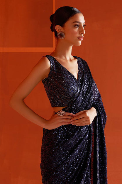 Navy Bollywood Sequence Worked Georgette Saree