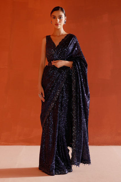 Navy Bollywood Sequence Worked Georgette Saree