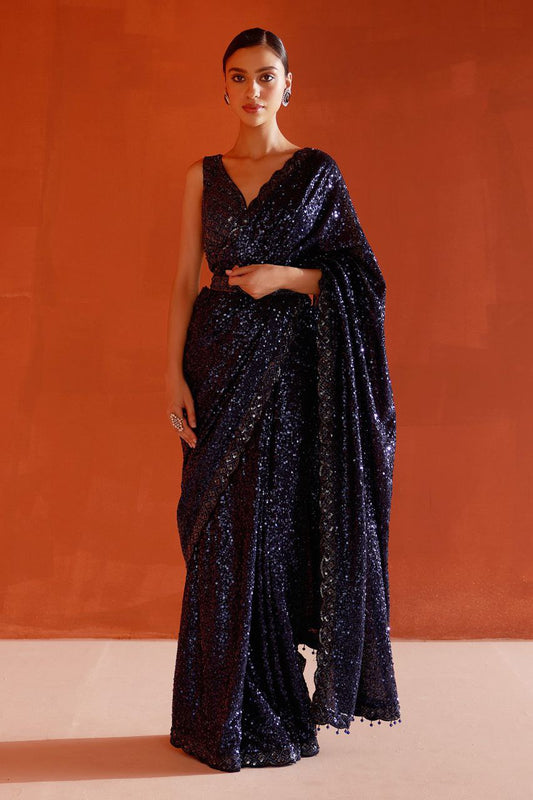 Navy Bollywood Sequence Worked Georgette Saree