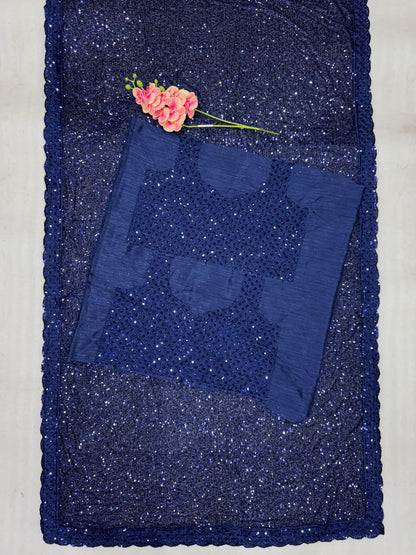 Navy Bollywood Sequence Worked Georgette Saree