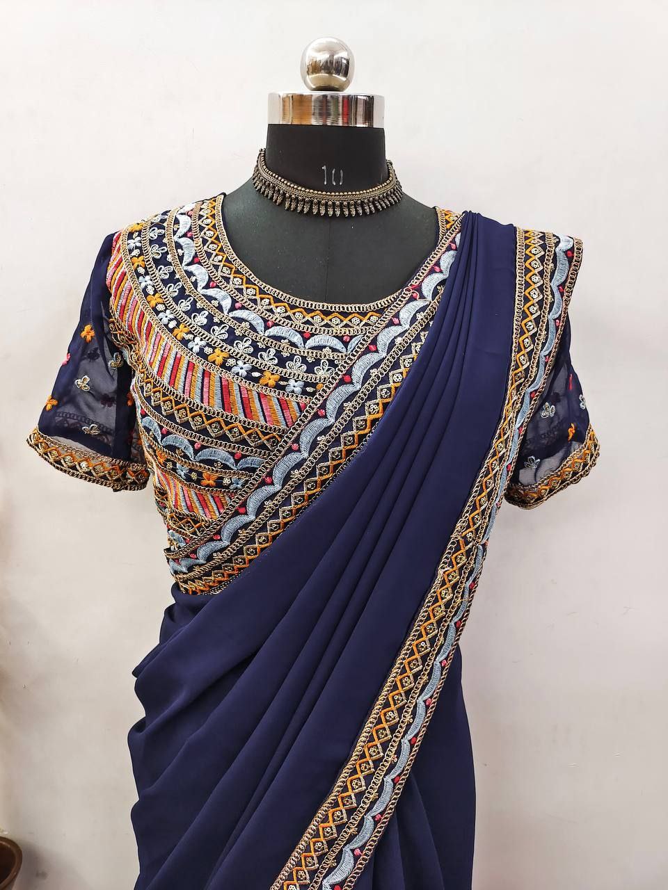 Navy Designer Wedding Wear Georgette Saree