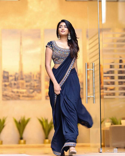 Navy Designer Wedding Wear Georgette Saree
