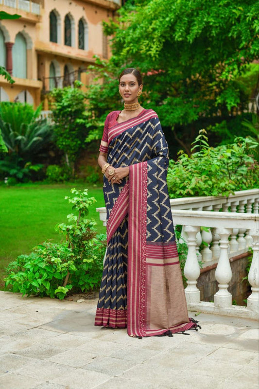 Navy Raw Silk Two Tone Weaving Saree