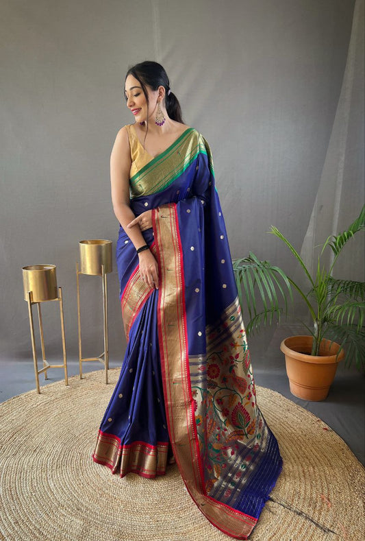 Navy Traditional Marathi Paithani Saree