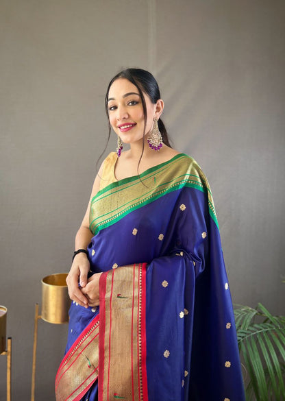 Navy Traditional Marathi Paithani Saree