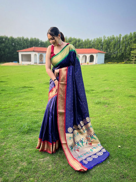 Navy Traditional Paithani Weaving Saree