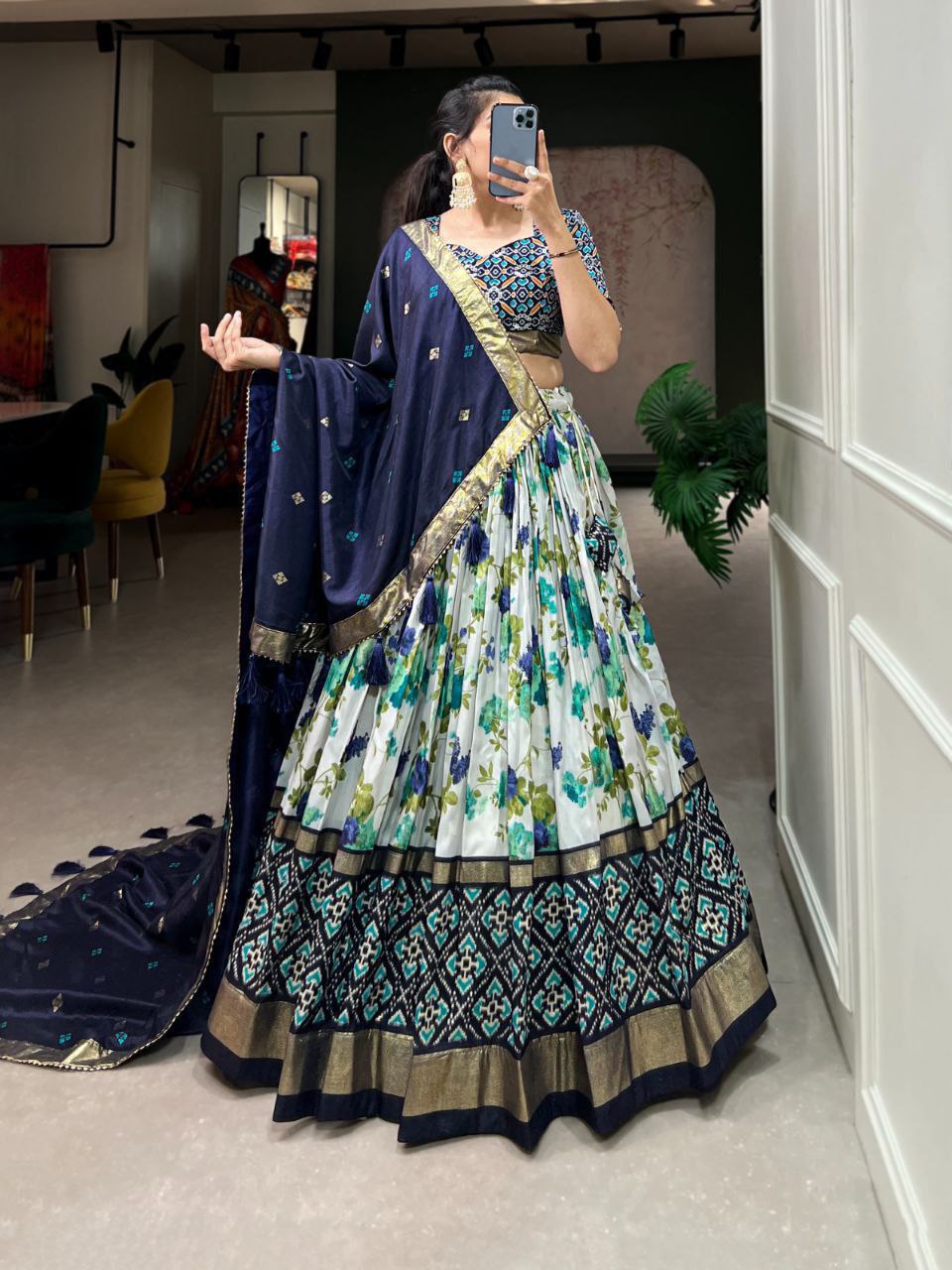 Navy Traditional Wedding Wear Silk Lehenga