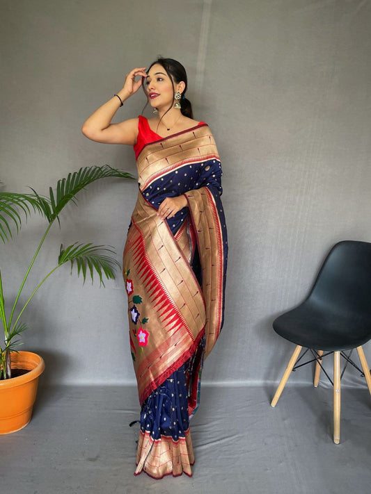 Navy Wedding Wear Paithani Silk Saree