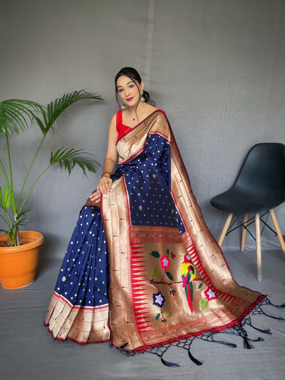 Navy Wedding Wear Paithani Silk Saree