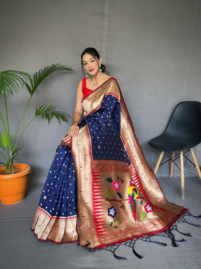 Navy Wedding Wear Paithani Silk Saree