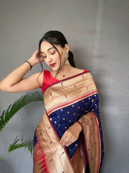 Navy Wedding Wear Paithani Silk Saree