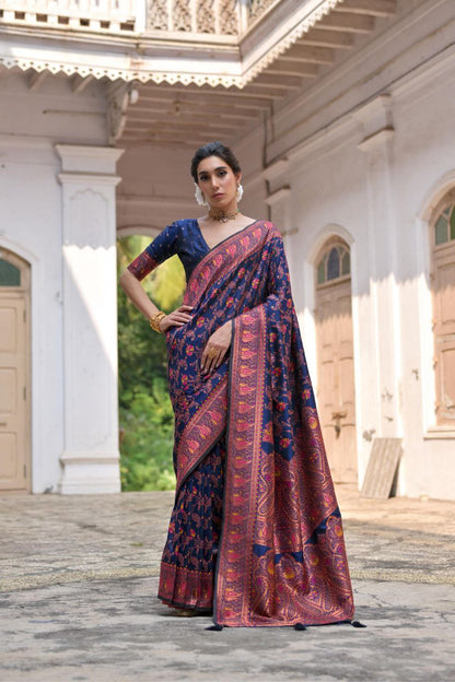 Navy Wedding Wear Pashmina Silk Saree