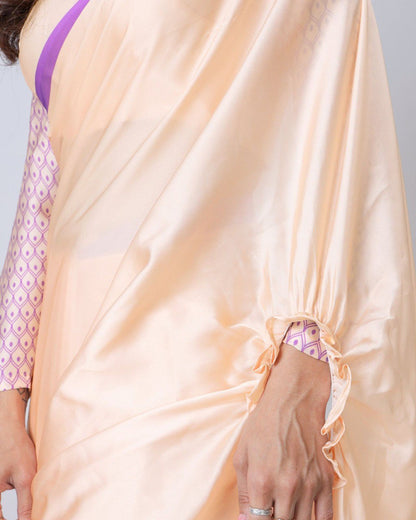 New Hands Free Satin Georgette Saree In Light Peach