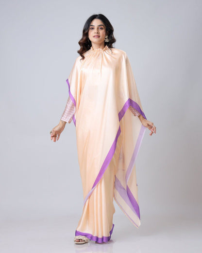 New Hands Free Satin Georgette Saree In Light Peach