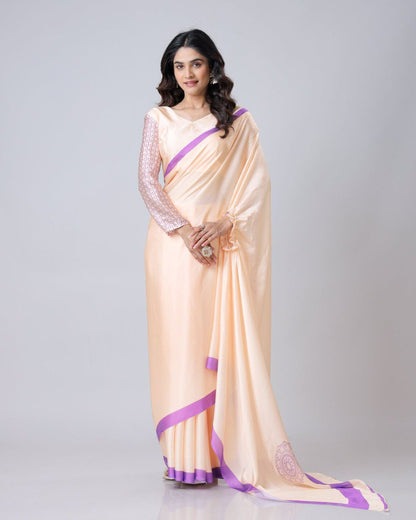 New Hands Free Satin Georgette Saree In Light Peach