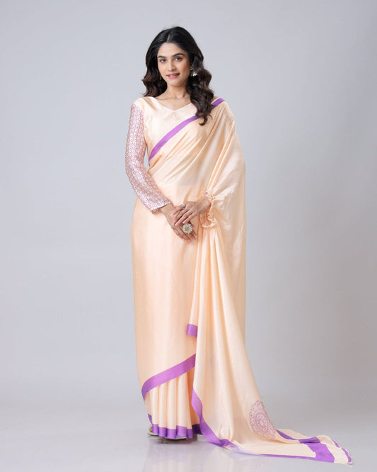 New Hands Free Satin Georgette Saree In Light Peach