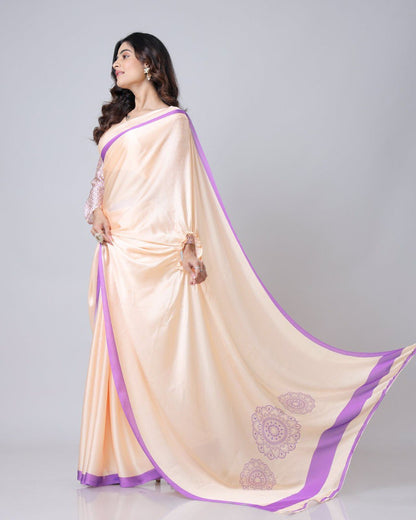 New Hands Free Satin Georgette Saree In Light Peach