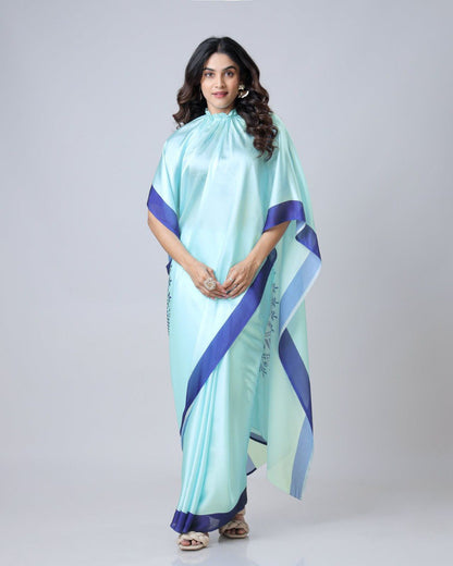 New Hands Free Satin Georgette Saree In Mint Blue