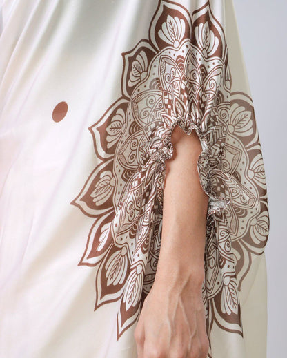 New Hands Free Satin Georgette Saree In Off White