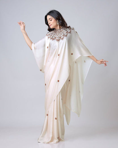New Hands Free Satin Georgette Saree In Off White