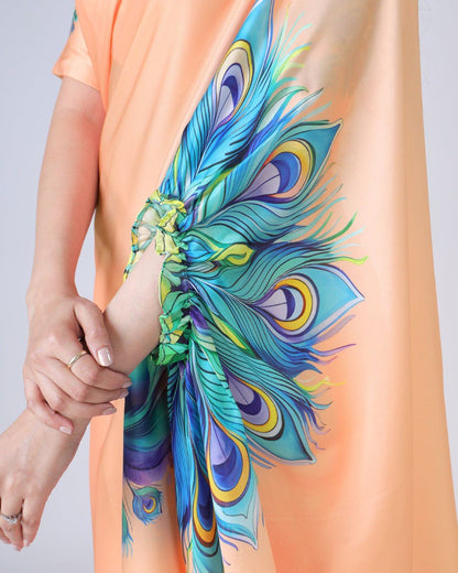 New Hands Free Satin Georgette Saree In Peach