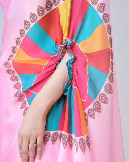 New Hands Free Satin Georgette Saree In Pink