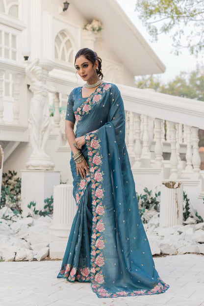 Nile Blue Crush Silk Saree