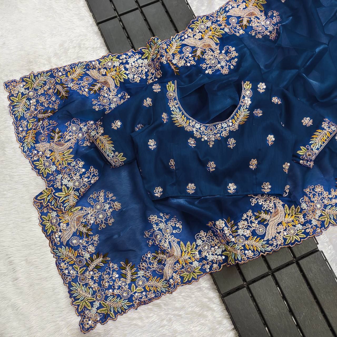 Nile Blue Jimmy Choo Silk Saree For Wedding