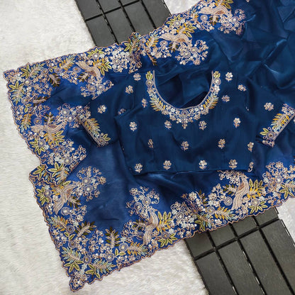 Nile Blue Jimmy Choo Silk Saree For Wedding