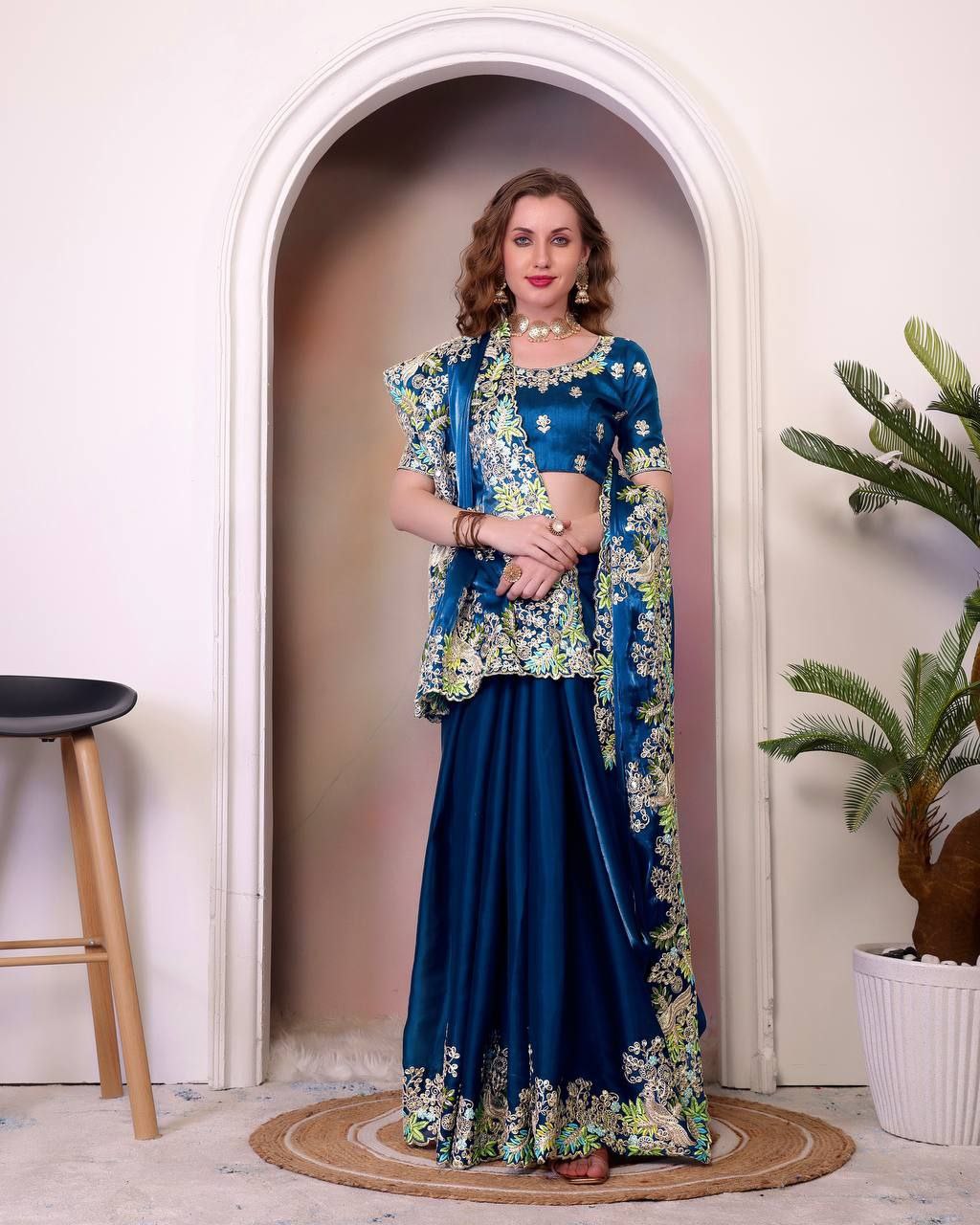 Nile Blue Jimmy Choo Silk Saree For Wedding