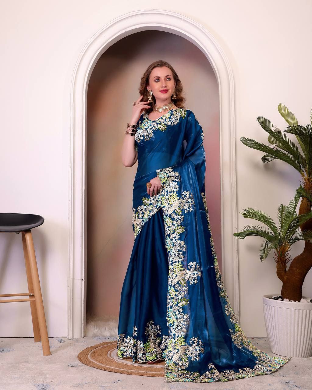 Nile Blue Jimmy Choo Silk Saree For Wedding