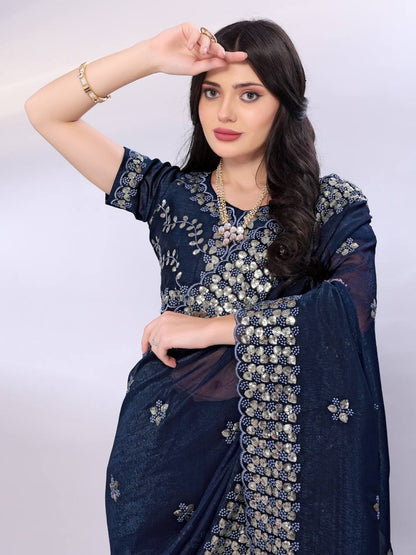 Nile Blue Modern Gold Tussar Silk Saree