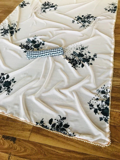 Off-White Party Wear Georgette Saree