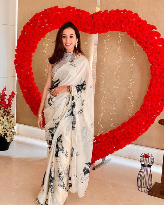 Off-White Party Wear Georgette Saree