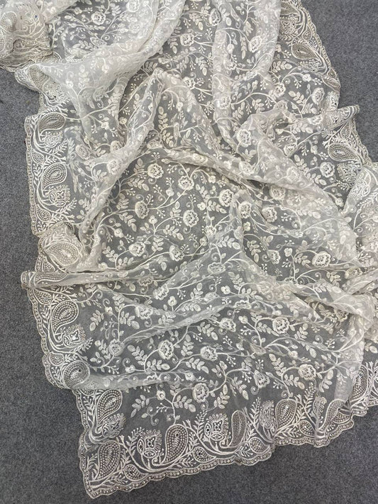 Off-white Designer Organza Saree