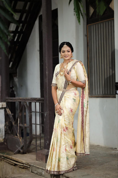 Off White Designer Dola Silk Saree