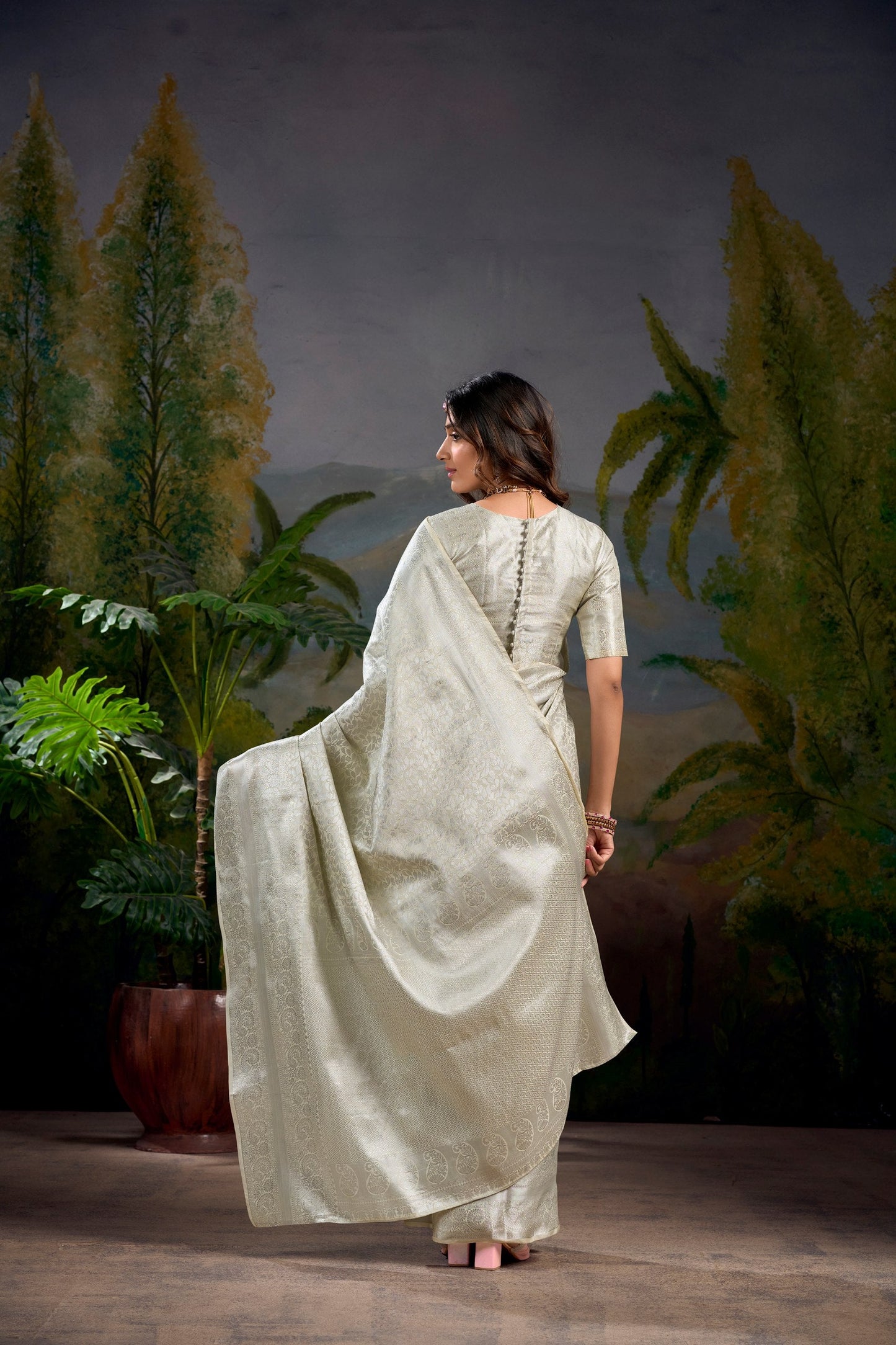 Off White Wedding Wear Kanjivaram Saree