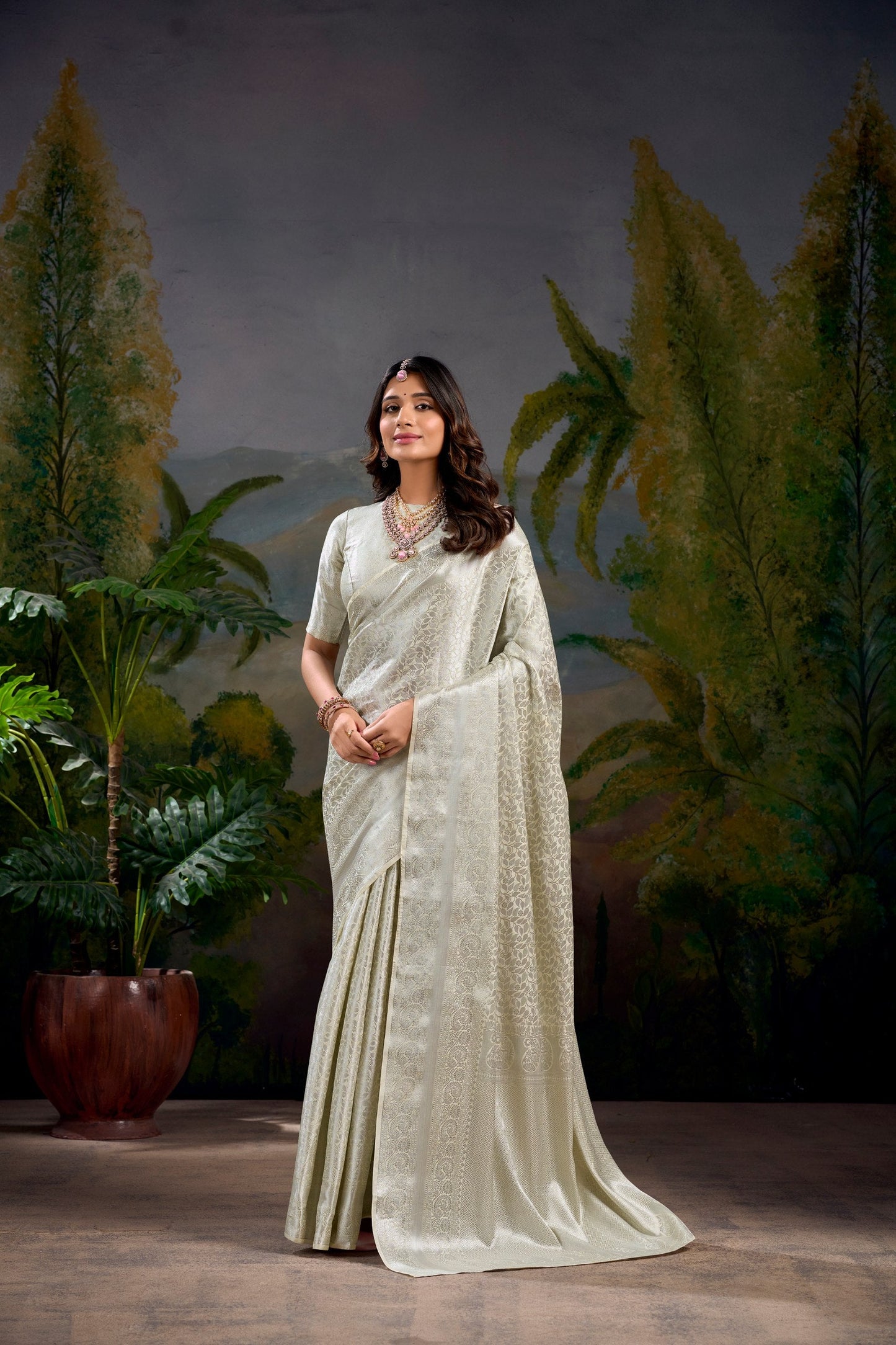 Off White Wedding Wear Kanjivaram Saree