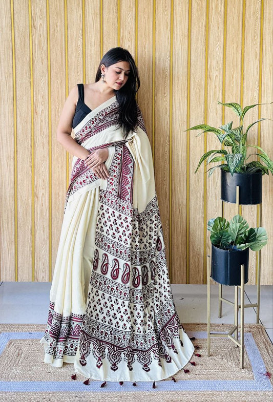 Office Wear Digital Printed Muslin Saree