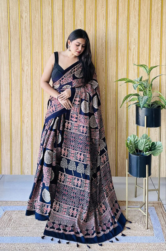 Office Wear Digital Printed Muslin Saree