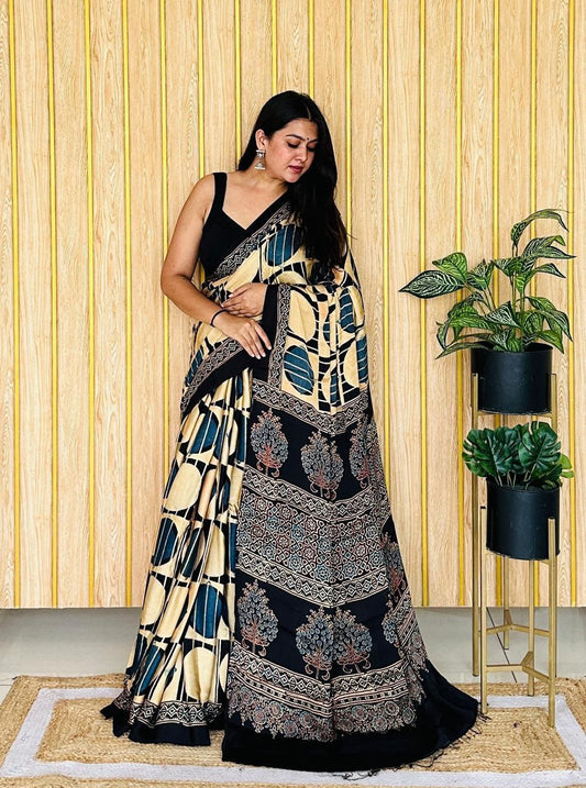 Office Wear Digital Printed Muslin Saree