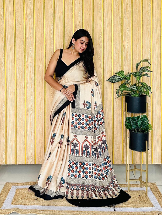 Office Wear Digital Printed Muslin Saree