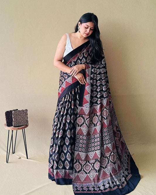 Office Wear Digital Printed Muslin Saree